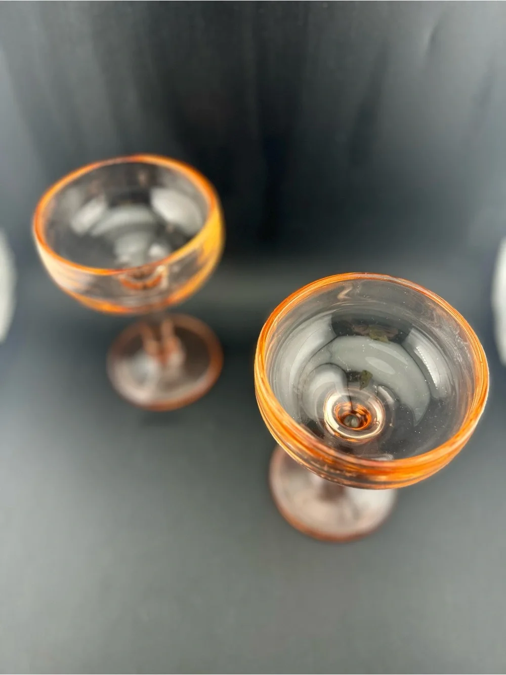 Vintage Pink Heavy Pressed Glass Coup Glasses Set of 2